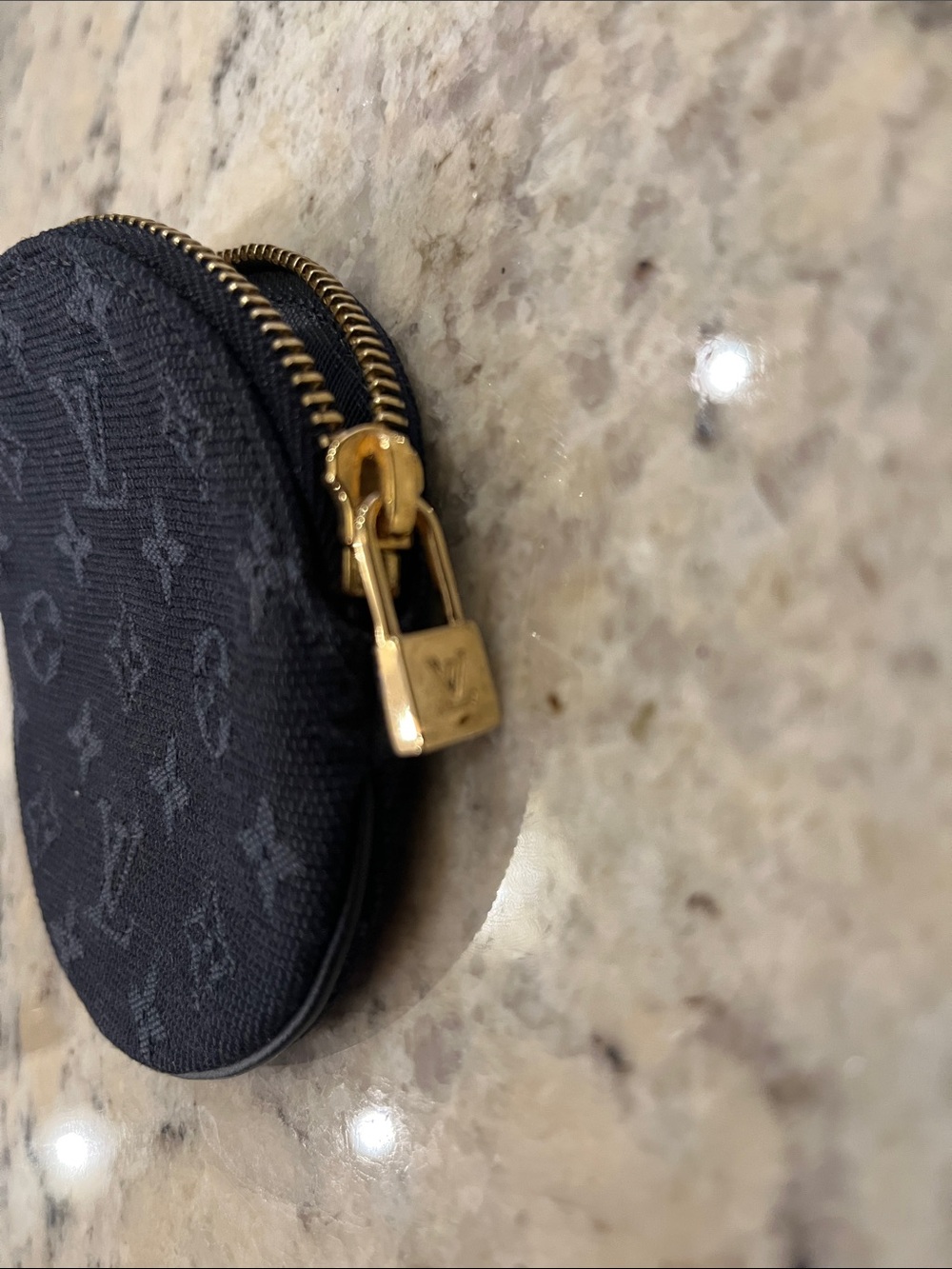 Louis Vuitton Navy Monogram Round Coin Pouch with Gold Hardware - Picture 4 of 8